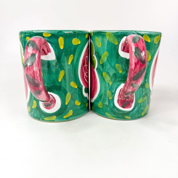 Ceramiche Sberna Deruta Italy Hand-Painted Fruit Mugs Cups Set Of 2 Pink Green - Picture 4 of 6